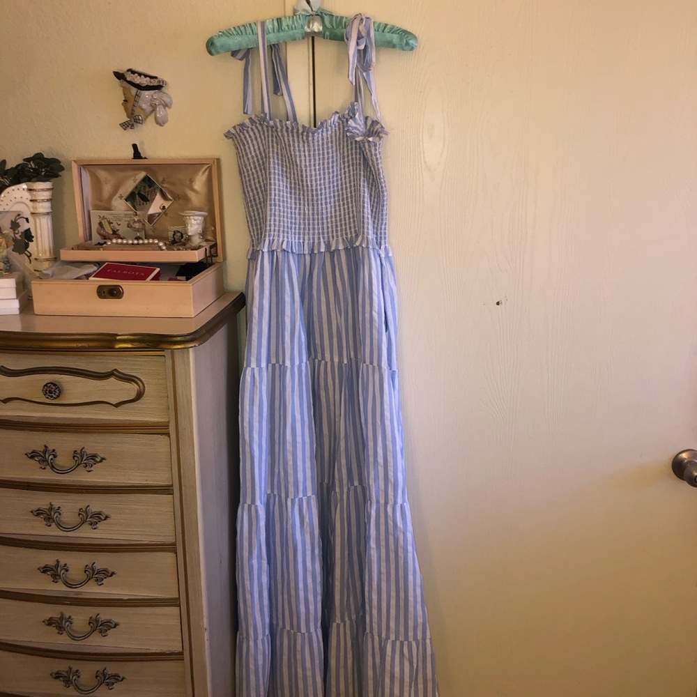 Blue and White Striped Maxi Dress by R. Vivimos